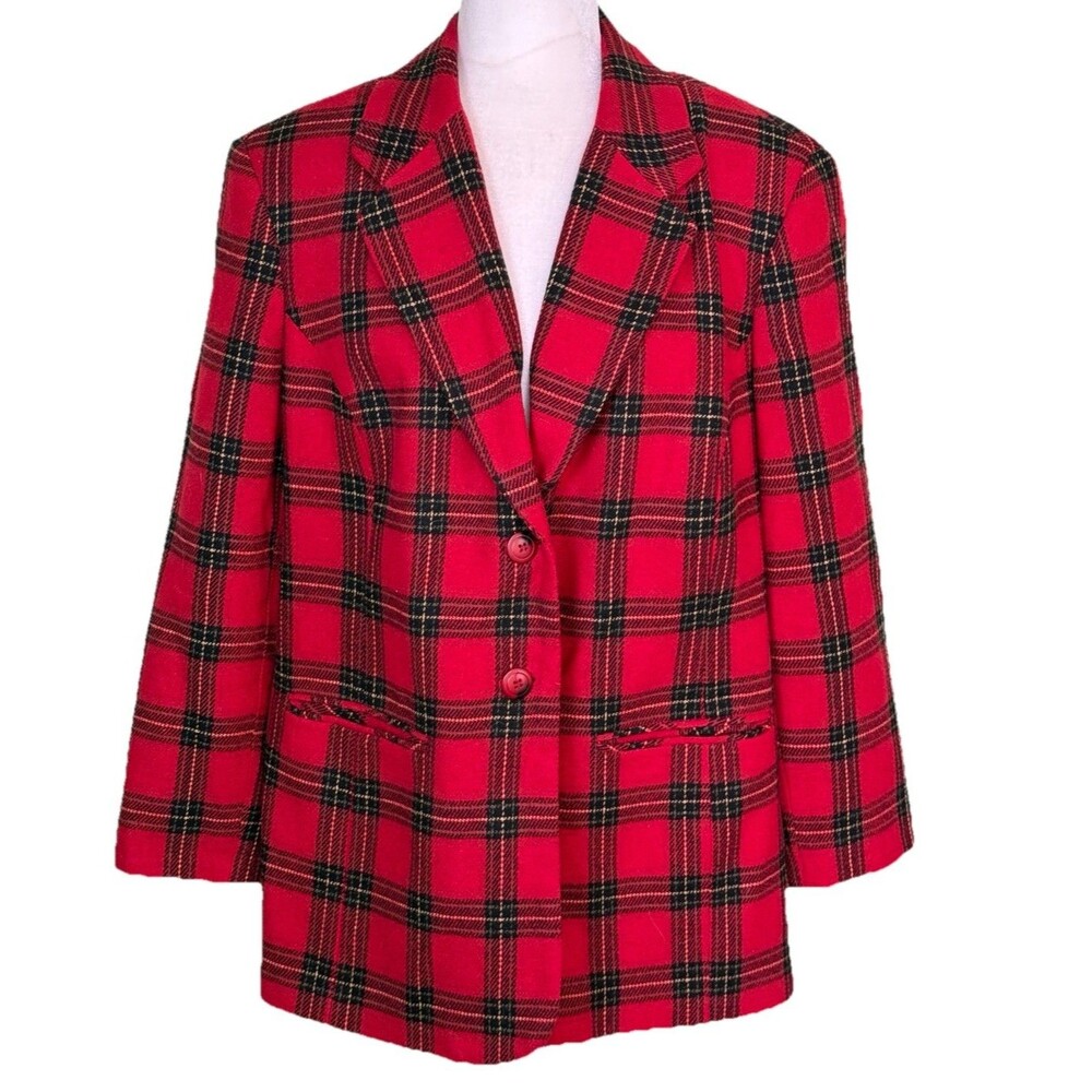 Women’s Red Tartan‎ Plaid Blazer Jacket 2 Button Career Office Workwear Size 16W